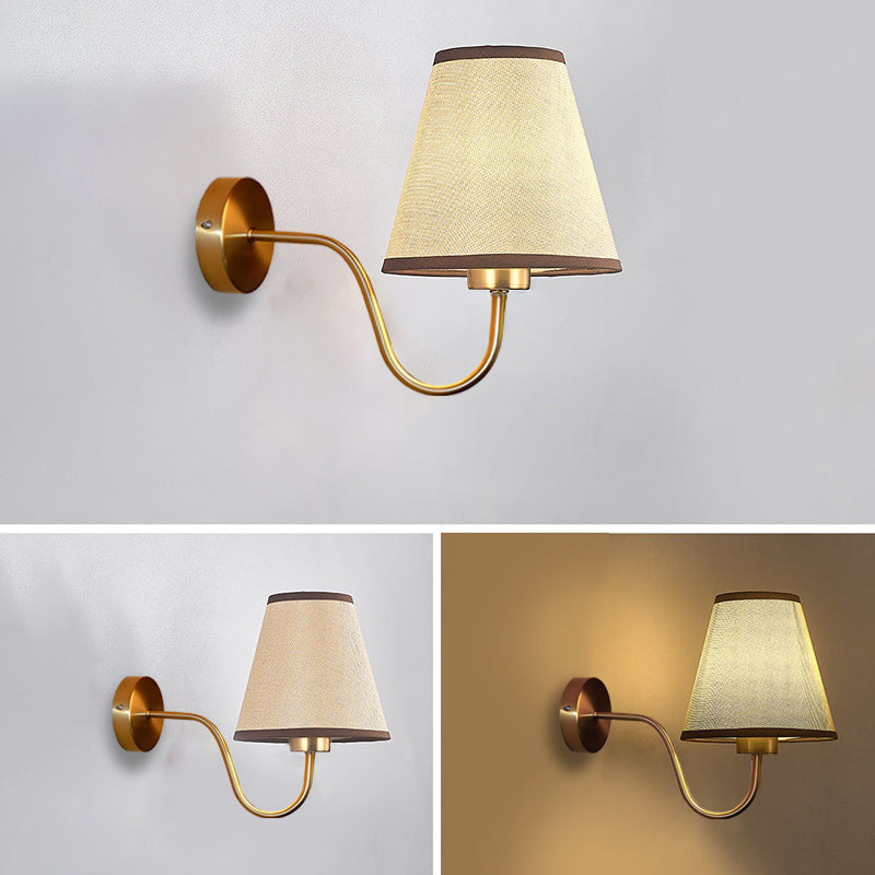 Nordic Round Curved Iron Wall Sconce with Fabric Shade