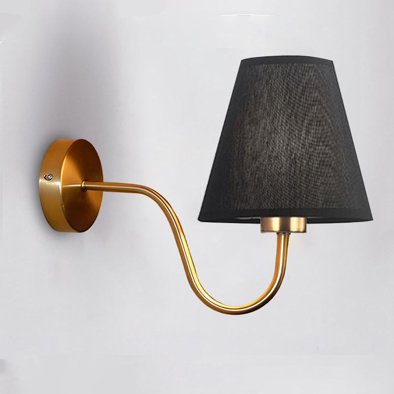 Nordic Round Curved Iron Wall Sconce with Fabric Shade
