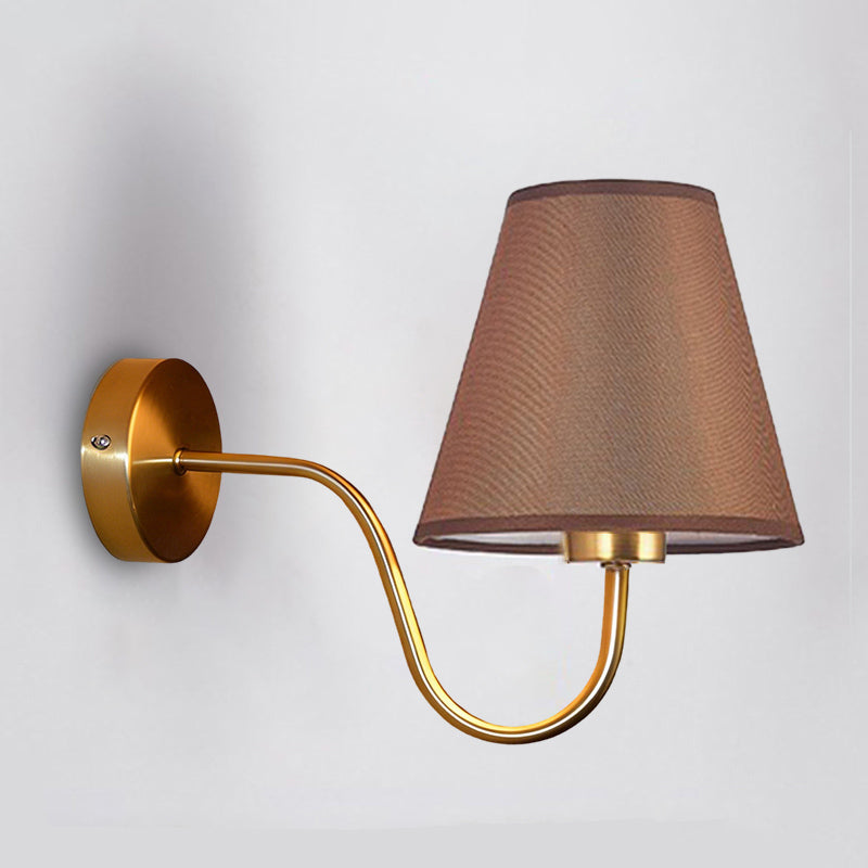 Nordic Round Curved Iron Wall Sconce with Fabric Shade