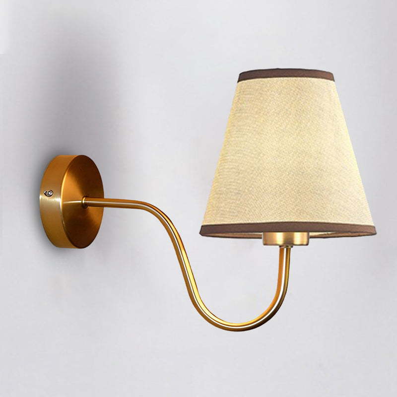 Nordic Round Curved Iron Wall Sconce with Fabric Shade