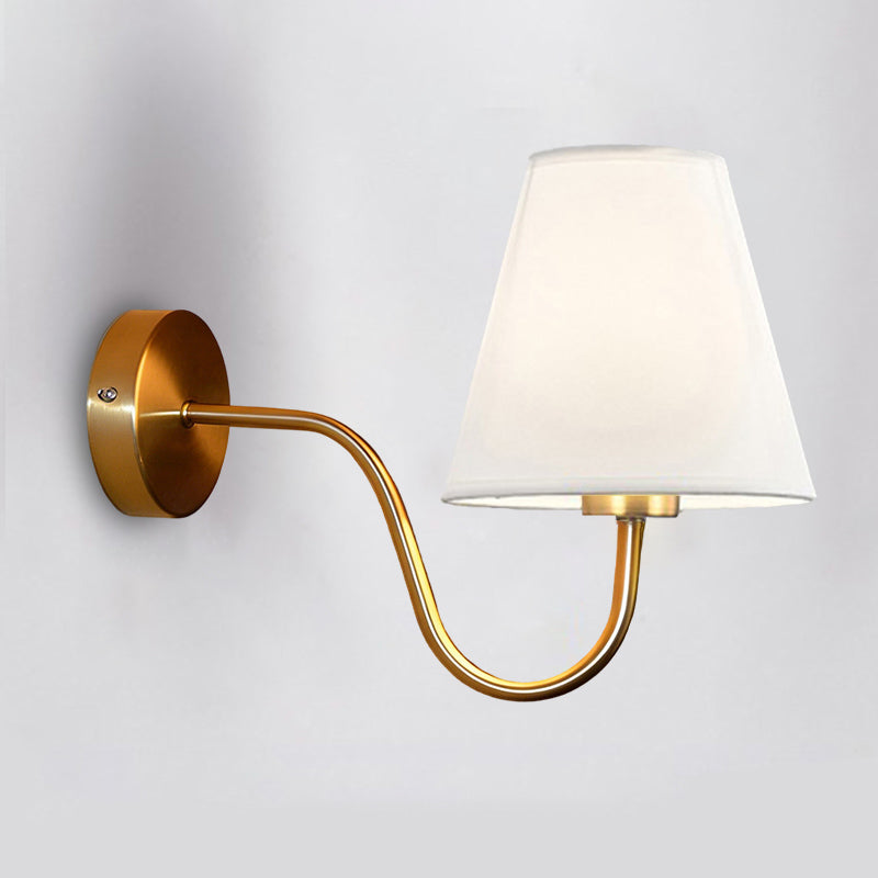 Nordic Round Curved Iron Wall Sconce with Fabric Shade
