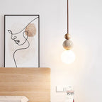 Japanese Multi Orb Wood and Travertine Pendant