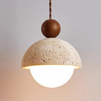 Japanese Multi Orb Wood and Travertine Pendant