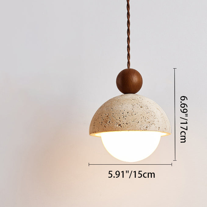 Japanese Multi Orb Wood and Travertine Pendant