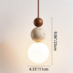 Japanese Multi Orb Wood and Travertine Pendant