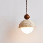 Japanese Multi Orb Wood and Travertine Pendant