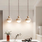 Japanese Multi Orb Wood and Travertine Pendant