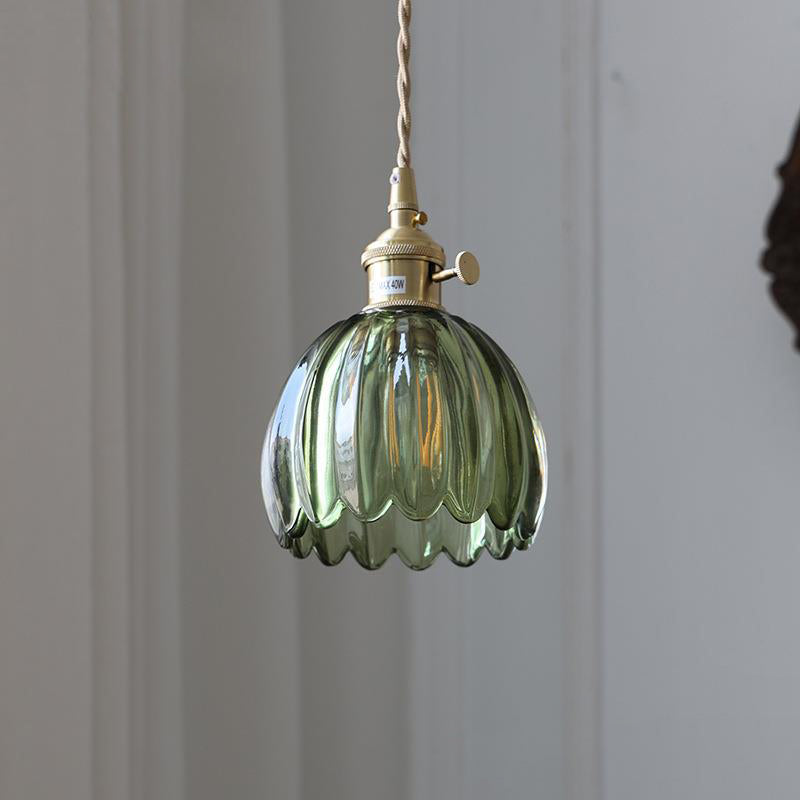 Nordic Round Glass Pendant Light with Brass Accent - 1-Light for Living Room