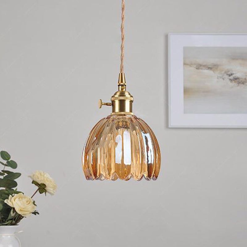 Nordic Round Glass Pendant Light with Brass Accent - 1-Light for Living Room