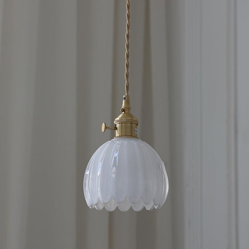 Nordic Round Glass Pendant Light with Brass Accent - 1-Light for Living Room