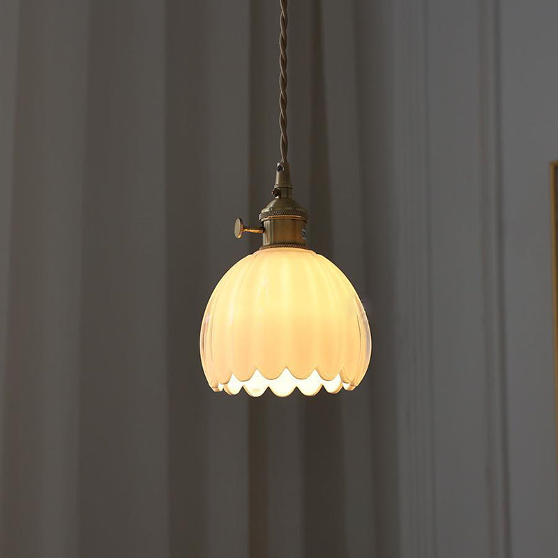 Nordic Round Glass Pendant Light with Brass Accent - 1-Light for Living Room