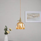 Nordic Round Glass Pendant Light with Brass Accent - 1-Light for Living Room