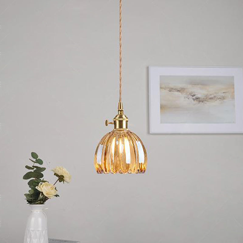 Nordic Round Glass Pendant Light with Brass Accent - 1-Light for Living Room