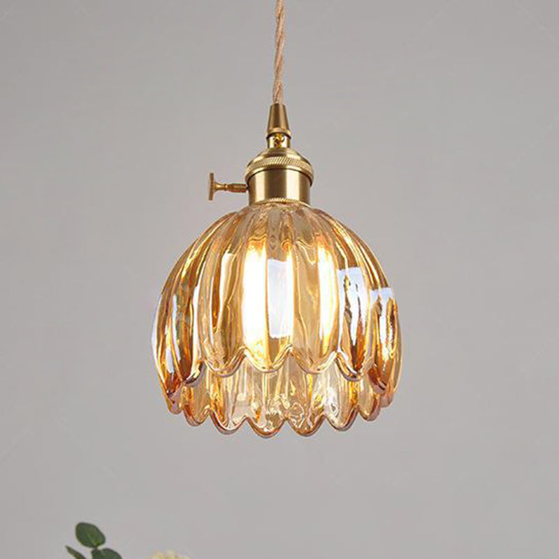 Nordic Round Glass Pendant Light with Brass Accent - 1-Light for Living Room