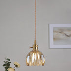 Nordic Round Glass Pendant Light with Brass Accent - 1-Light for Living Room