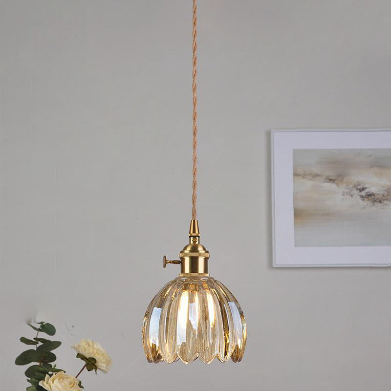 Nordic Round Glass Pendant Light with Brass Accent - 1-Light for Living Room