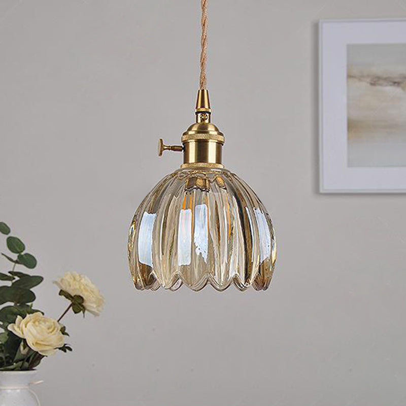 Nordic Round Glass Pendant Light with Brass Accent - 1-Light for Living Room