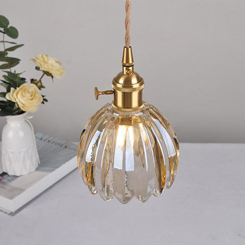 Nordic Round Glass Pendant Light with Brass Accent - 1-Light for Living Room