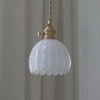 Nordic Round Glass Pendant Light with Brass Accent - 1-Light for Living Room