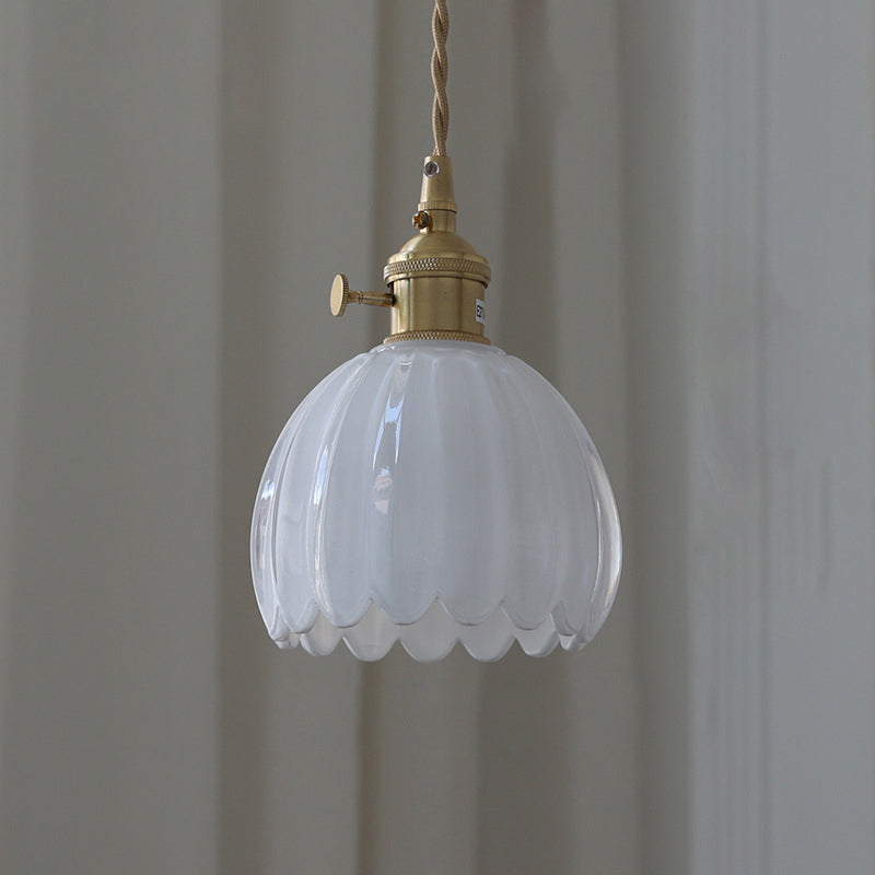Nordic Round Glass Pendant Light with Brass Accent - 1-Light for Living Room