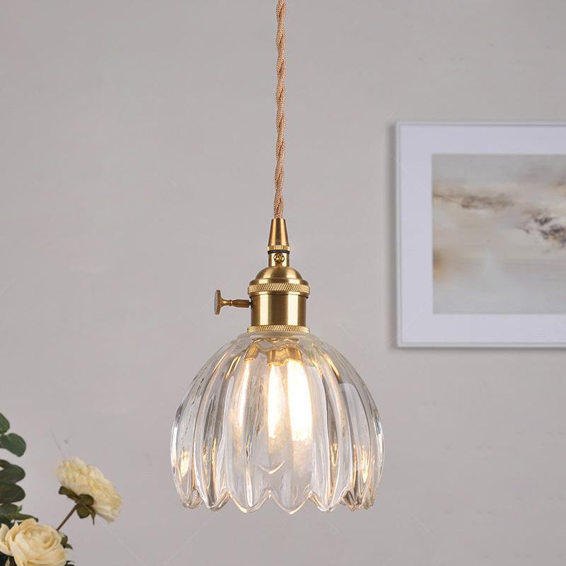 Nordic Round Glass Pendant Light with Brass Accent - 1-Light for Living Room