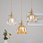 Nordic Round Glass Pendant Light with Brass Accent - 1-Light for Living Room