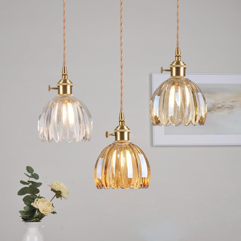 Nordic Round Glass Pendant Light with Brass Accent - 1-Light for Living Room