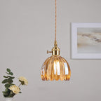 Nordic Round Glass Pendant Light with Brass Accent - 1-Light for Living Room