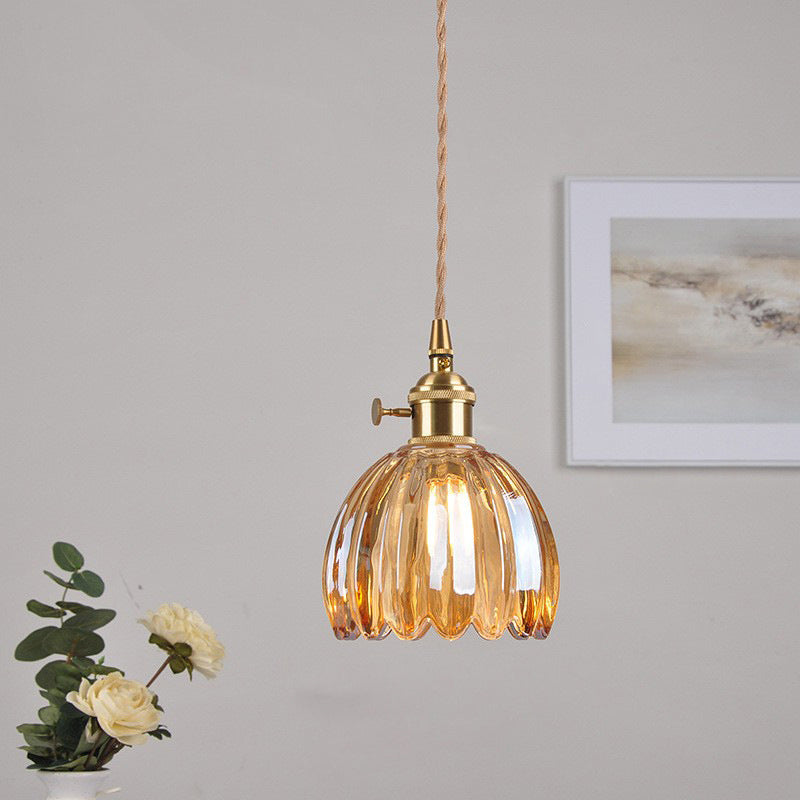 Nordic Round Glass Pendant Light with Brass Accent - 1-Light for Living Room