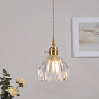 Nordic Round Glass Pendant Light with Brass Accent - 1-Light for Living Room