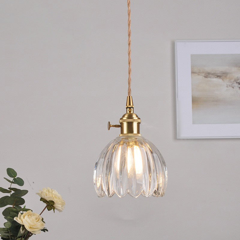 Nordic Round Glass Pendant Light with Brass Accent - 1-Light for Living Room