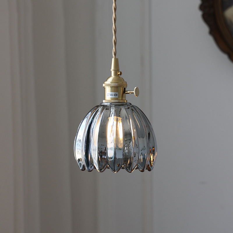 Nordic Round Glass Pendant Light with Brass Accent - 1-Light for Living Room