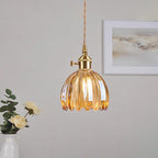 Nordic Round Glass Pendant Light with Brass Accent - 1-Light for Living Room