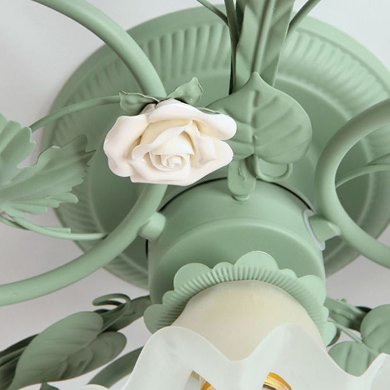 French Bellflower Leaf Ceramic Glass Shade 1-Light Semi-Flush Mount Ceiling Light