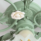 French Bellflower Leaf Ceramic Glass Shade 1-Light Semi-Flush Mount Ceiling Light