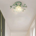 French Bellflower Leaf Ceramic Glass Shade 1-Light Semi-Flush Mount Ceiling Light