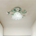 French Bellflower Leaf Ceramic Glass Shade 1-Light Semi-Flush Mount Ceiling Light