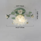 French Bellflower Leaf Ceramic Glass Shade 1-Light Semi-Flush Mount Ceiling Light