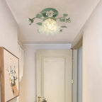 French Bellflower Leaf Ceramic Glass Shade 1-Light Semi-Flush Mount Ceiling Light