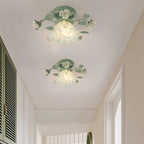 French Bellflower Leaf Ceramic Glass Shade 1-Light Semi-Flush Mount Ceiling Light