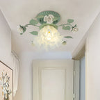 French Bellflower Leaf Ceramic Glass Shade 1-Light Semi-Flush Mount Ceiling Light