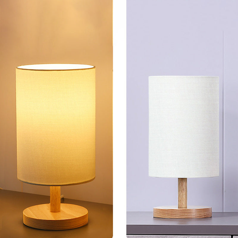 Premium Japanese Cylinder Wood Table Lamp - 1-Light Design for Living Room