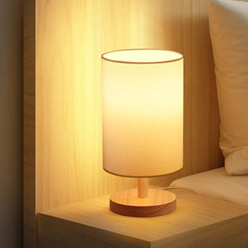 Premium Japanese Cylinder Wood Table Lamp - 1-Light Design for Living Room