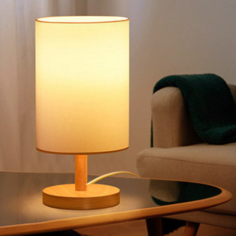 Premium Japanese Cylinder Wood Table Lamp - 1-Light Design for Living Room