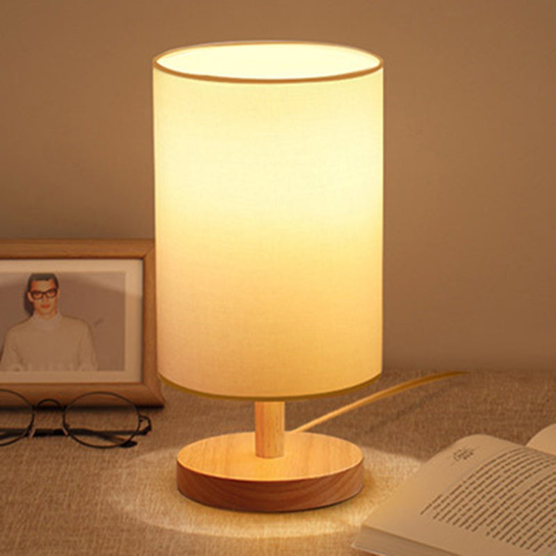 Premium Japanese Cylinder Wood Table Lamp - 1-Light Design for Living Room