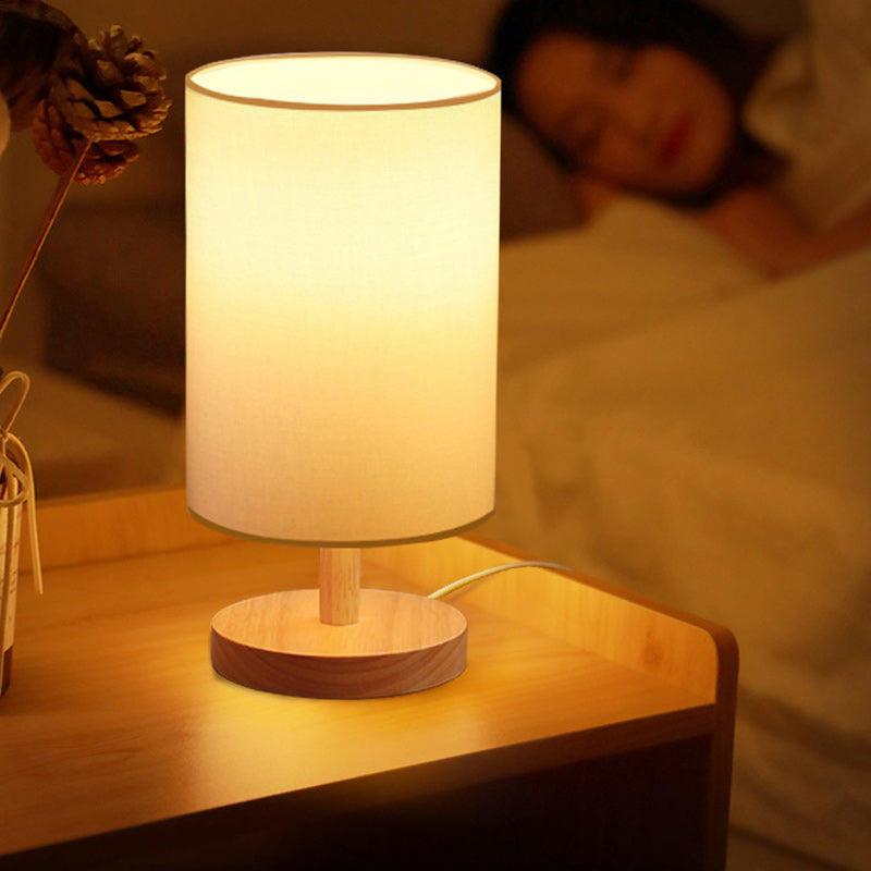 Premium Japanese Cylinder Wood Table Lamp - 1-Light Design for Living Room