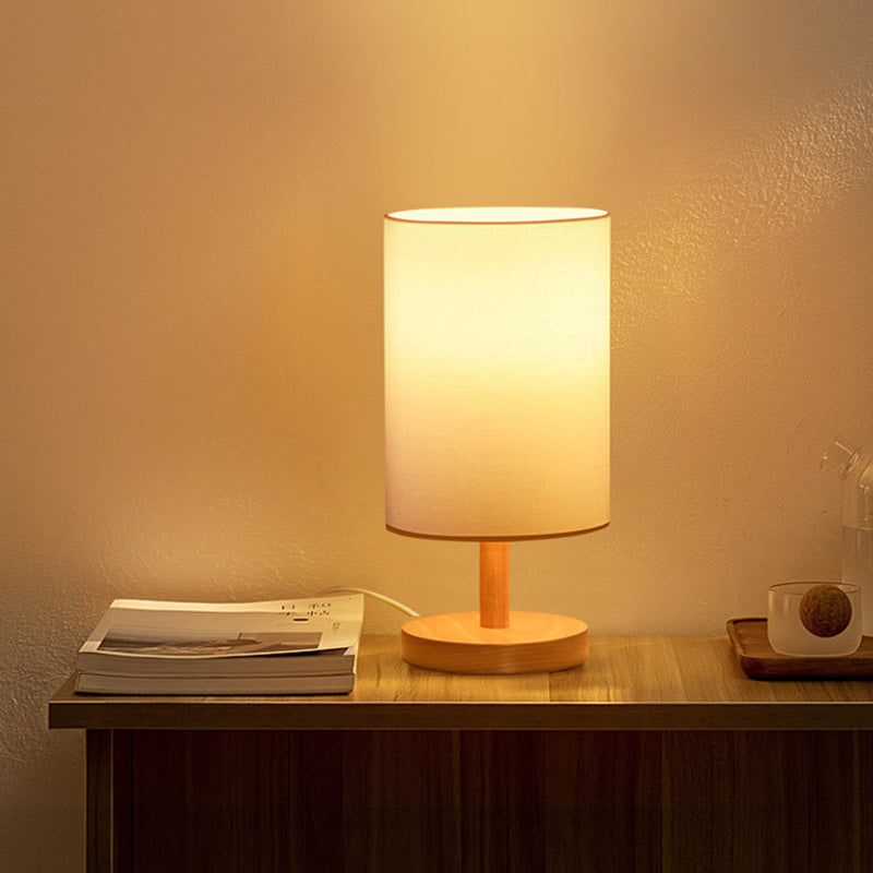 Premium Japanese Cylinder Wood Table Lamp - 1-Light Design for Living Room