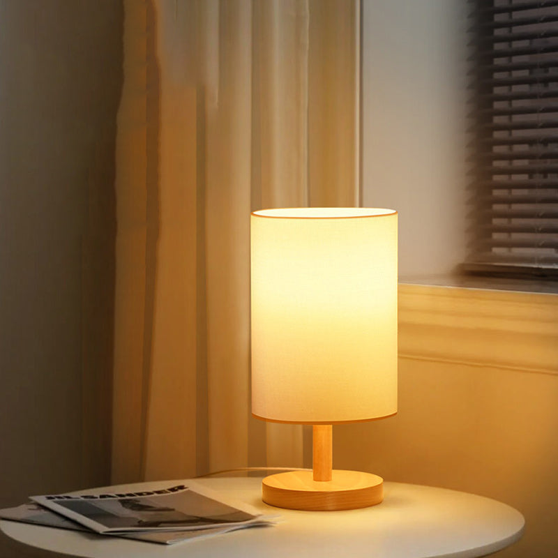 Premium Japanese Cylinder Wood Table Lamp - 1-Light Design for Living Room