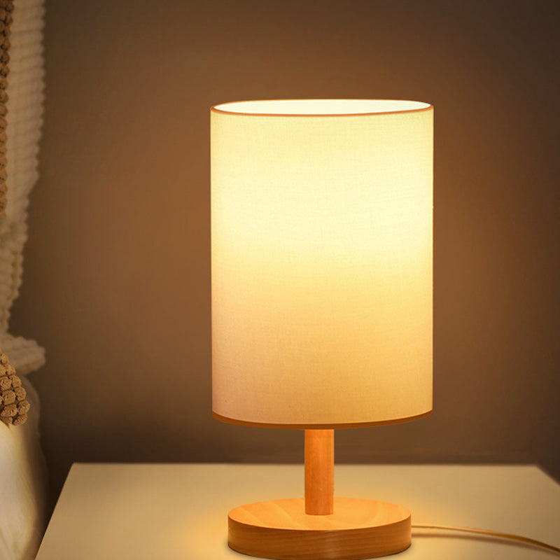 Premium Japanese Cylinder Wood Table Lamp - 1-Light Design for Living Room