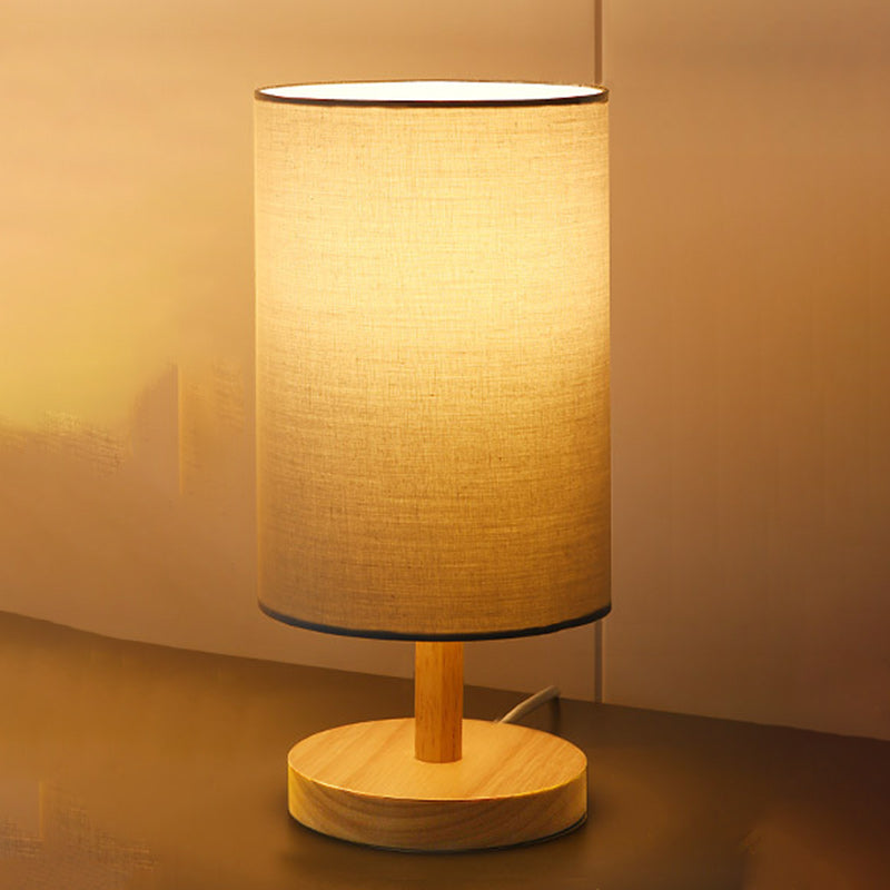 Premium Japanese Cylinder Wood Table Lamp - 1-Light Design for Living Room